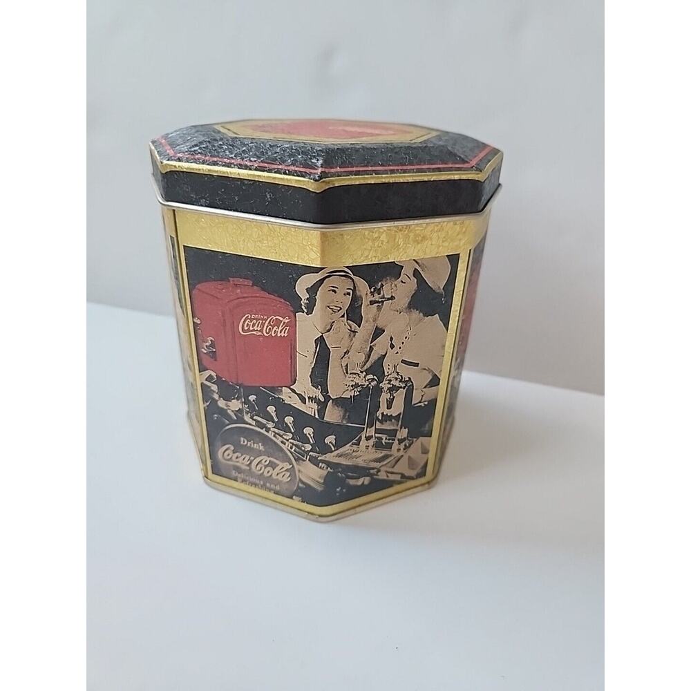 Coca Cola Coke Working Women Tin Canister Vintage 1989 Decor, Ice Box Hexagon